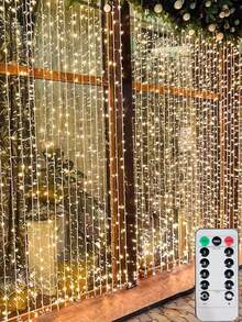 1 Stück Fenstervorhang Licht, 300 LED Fairy Lichterkette mit Fernbedienung, 8 Modi USB betrieben Schlafzimmer Fenstervorhang Party Weihnachtsdekoration, Innen- und Außenbereich Halloween (300 LEDs - warmweiß)