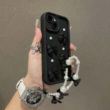 1pc Bow Pearl Belt Chain All-Inclusive Anti-Fall Mobile Phone Case Compatible With IPhone 16/15 PRO MAX/15 PLUS/15 PRO/15/14 PRO MAX/14 PLUS/14 PRO/14/13 PRO MAX/13 PRO/13/12 PRO MAX/12 PRO/12 PRO MAX/11 PRO/11/XS MAX/XR/XS/7/8 PLUS/Transparent Shockproof Protective Cover, Pearl Butterfly Decor Phone Case With Butterfly Bracelet Strap Compatible With Samsung Galaxy A14 A34 A54 A15 A25 A35 A55 S23 S23Plus S23ultra S23fe S24 S24plus S24ultra S24fe S25 S25plus S25ultra Waterproof Scratch Resistant - màu đen - Xem 4