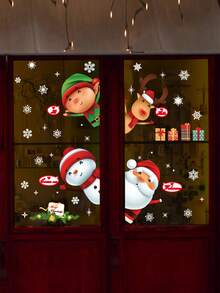 2 张 51 件套装，带雪花、圣诞老人和驯鹿 - PVC 节日装饰贴纸，家庭圣诞派对冬季节日装饰，场景装饰，用于玻璃门、玻璃展示柜、冰箱、窗户、落地镜、门和其他节日装饰、房间装饰、家居装饰、办公室装饰、主题派对装饰、圣诞装饰、圣诞节 - 彩色 - 查看 8