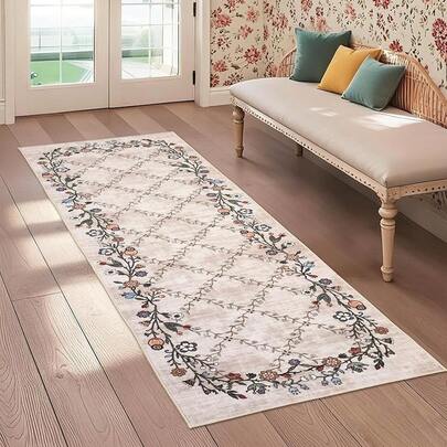 9x12 Floral Washable Area Rug: Large Living Room Rug With Non-Slip Backing, Ultra Soft, Stain Resistant Bedroom And Dining Room, 9 * 12 Ft Brick Red, Floral Design