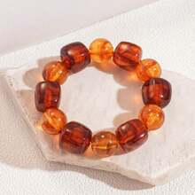 1PC Bohemian Women Multicolor Acrylic Geometric Bead Stretch Bracelet For Pastel & Vibrant Colors, Smooth Spherical Beads, Everyday Wedding Vacation Jewelry, Valentine's Day Birthday Gift, All-Season Wear - 棕色 - 查看 1