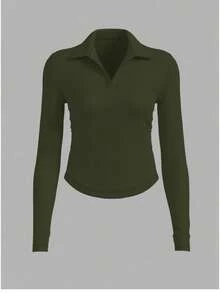 Damen Lässig Sportswear, eng anliegende Polokragen V-Ausschnitt Strickjacke mit Langarm, geeignet für Outdoor-Lässig, Laufen, Sport, Yoga und Fitness