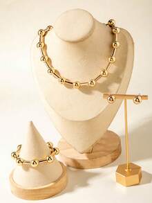 imoli 1 Set Minimalist Fashionable Gold-Tone CCB Beaded Curved Tube Niche Design Elegant Jewelry Set, Perfect Gift For Women To Wear Casually In Any Occasion