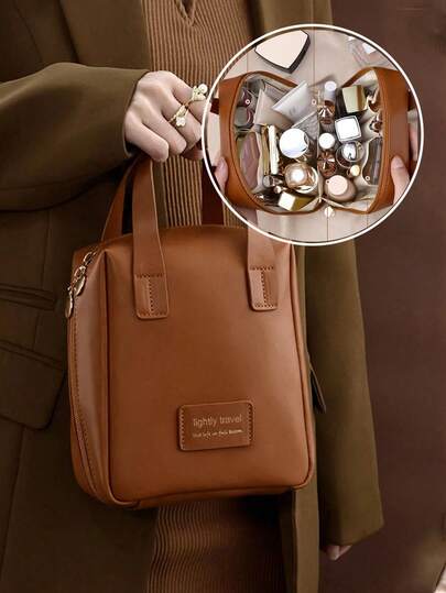 1pc Portable Travel Makeup Bag, Cosmetic Storage Pouch, Makeup Brush Holder, Multi-Functional Toiletry Bag, Perfume Storage Box, Waterproof Organizer For Toiletries, Colored Pencils, Eyeshadow Brushes, Sanitary Napkins, Lipstick, Makeup Pens, Eyeshadow Mirror, Eyeliner, Lip Gloss, Skincare Products, Suitable As Christmas, Valentine's Day, Autumn/Winter Gifts For Friends, Teachers