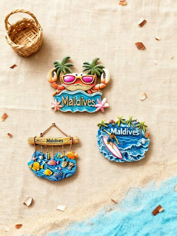 1pc Maldives Creative Fridge Magnets, Souvenir Magnetic Stickers, Cute Home Decoration Gifts, Travel Souvenirs, Multiple Styles To Choose From, Strong Magnetic Force Without Falling Off, Home Decoration Ornaments, Cultural And Creative Gifts, Small Fridge Decoration Accessories