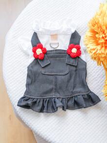 1 pieza Ropa para mascotas, Atuendo para perro/gato, Vestido de tirantes floral lindo para perro pequeño/cachorro, Cómodo y elegante para salir