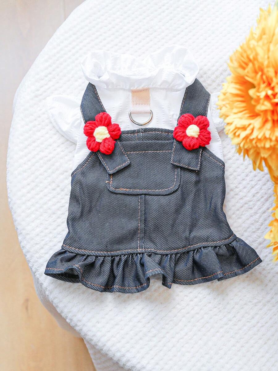 1 pieza Ropa para mascotas, Atuendo para perro/gato, Vestido de tirantes floral lindo para perro pequeño/cachorro, Cómodo y elegante para salir