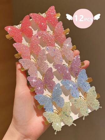 12pcs New Colorful Butterfly Hair Clips And Fashionable Headwear Accessories Suitable As A Butterfly Hair Accessory Gift For Girls