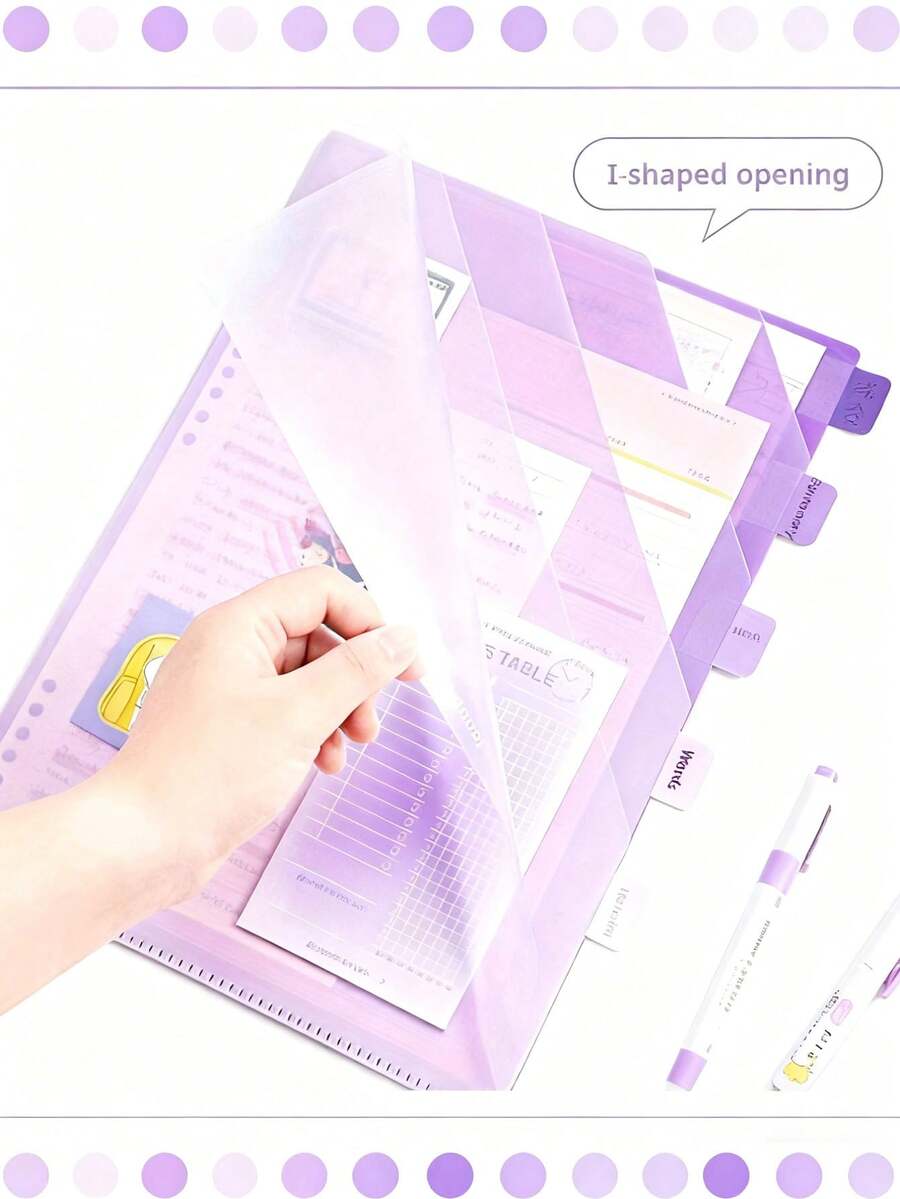 6-Ply Transparent L-Folder With Pink And Purple Gradient Design - A4 Subject Divider, Exam Paper Organizer For School, Office And Home - Durable Plastic File Organizer With Tab Space, Office Accessories | Transparent Folders | Functional Folders - Multicolor - View 1