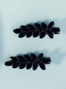2pcs Crystal Zirconia Floral Design Hair Clips, Black Fashion Hair Accessories,Wedding Hair Accessories - Black - View 3