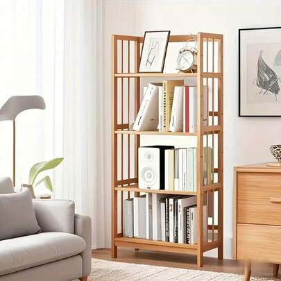 LOVEWE Bamboo Bookshelf With Adjustable Shelves, Narrow 4 Or 5 Tier Wooden Bookcase, Natural Storage Shelf Organizer For Small Spaces, Bedroom, Living Room, Home Office, Standing Shelf