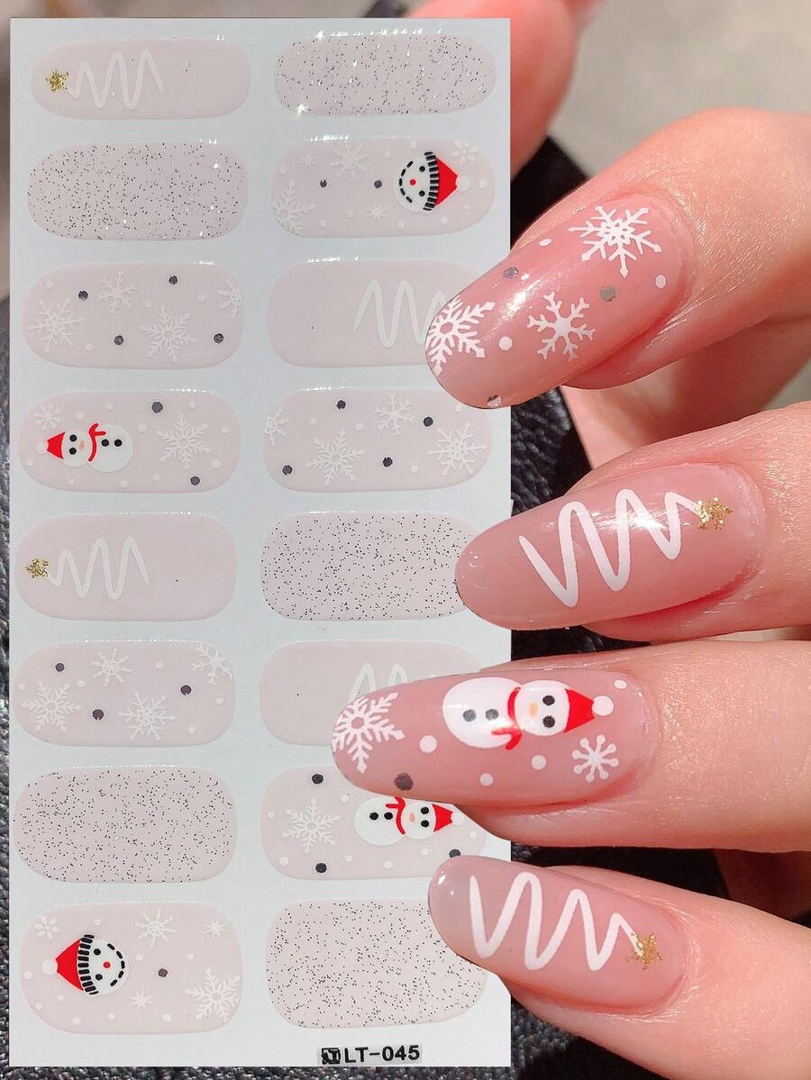 Snowflak Nail Polish Strips Christmas Gel Nail Stickers Glitter Snow Flak Full Nail Wraps Xmas Nail Art Design Gel Nail Wraps Gel Nail Strips Stickers For Christmas Manicure Salon Nails - Multicolor - View 1
