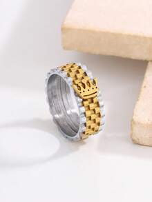 1 pieza Anillo corona dorado de moda, material de acero inoxidable - Dorado - Ver 4