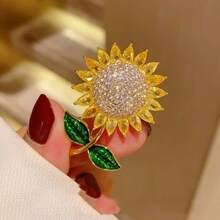 Sunflower Brooch High-End Women's Crystal Corsage Anti-Exposure Buckle Personalized Pin Collar Pin Clothing High-End Accessories - 金色 - 查看 2