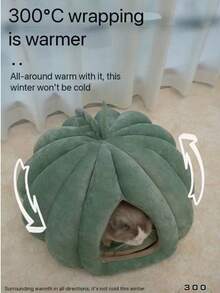 1pc New Thickened Pumpkin Shaped Cat Bed, Green Small Tent Cat Bed Suitable For Cats And Small Dogs, Warm And Semi-Enclosed, Removable And Washable, Cute Christmas Gift - Green - View 5