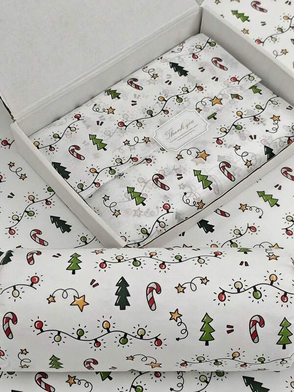 5/10/20/40 unidades de papel de seda com padrão de luzes de Natal, árvore de Natal, doces, estrela - 19,69 polegadas x 13,78 polegadas, papel de embrulho feito à mão, itens fáceis de proteger, enchimento de caixa de presente, decoração de festa - design estilo natalino, embalagem durável, embalagem de feriado, decoração de feriado