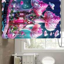 Juego de 1/4 piezas de cortina de ducha con estampado de castillo de setas rosas, cortina de ducha impermeable con ganchos, alfombra antideslizante, alfombra para tapa de inodoro y alfombra en forma de U, juego decorativo completo para el baño, accesorios de baño