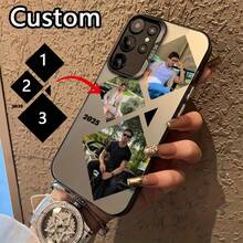 Anpassbares mattes schwarzes Handyhülle mit kleinem Raster-Fotomuster, kompatibel mit Apple 17/16/15/14/13/12/11/Pro MAX/Pro/Plus, OPPO, Redmi und anderen Handymodellen. Personalisierte Handyhülle mit Geburtstags-, Paar-, Familie-, Haustier- und Hundefotos, ideal als Überraschungsgeschenk für Freundin, Familie, Freund, Freunde zu Halloween, Feiertagen, Geburtstag, Weihnachten