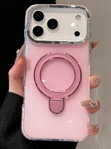 Étui de téléphone à support magnétique avec strass colorés en gelée, compatible avec 17 Air 16 15 14 13 Pro Max Plus. Couverture arrière simple, anti-traces de doigts, antichoc et anti-chute. - Rose bonbon - Voir 3