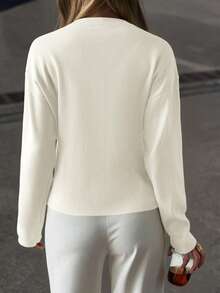 Live To Mo Fspring Break Outfits Butter Yellow Cardigan With Long Sleeves And Buttons, Casual Y2K Style. Perfect For Valentine's Day, Going Out Tops Women And Daily Wear. - White - View 2