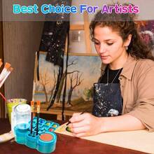 Limpiador de pinceles de pintura con bandeja de pintura, suministros de pintura de dibujos animados mejorados con soporte de drenaje y brocha, herramienta limpiadora de pinceles de pintura de - inicial - Ver 7