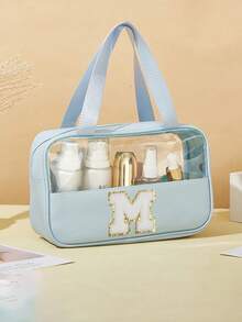 1PC Transparent PVC Toiletry Bag For Makeup Tools Letters Makeup Bag Water-Proof Portable Chenille Letter Zipper Make Up Organizer Minimalist Initial Letter Patch Travel Toiletry Bag For Women For Bathroom Monogram Wash Bag (Letter A~Z) Gift For Mom Beach Bag Beach Essentials Beach Towel Organizer Beach Accessories Beach Stuff Holiday Bag Holiday Essentials For Winter And Fall For Vacation Valentine's Day