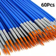 10/20/30/40/50/60Pcs Fine Nylon Hair Detail Flat Paint Brush For Watercolor Painting - Blue - View 16