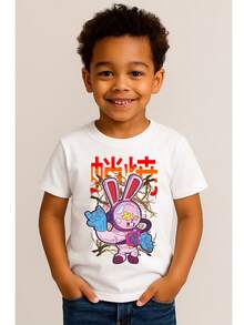 Camiseta Masculina Adulto Infantil Plus Size Casual Street Wear Algodão Premium Moda Coelho Aleatorio Rosa Anime Cartoon - Branco - Visão 5