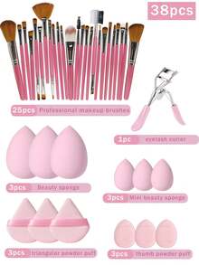 50/1 Piece Makeup Brush Set, Includes 25 Makeup Brushes, Powder Brush, Blush Brush, Highlighter Brush, Eyeshadow Brush, Lash Comb, Eyeliner Brush, Contour Brush, 4 Makeup Sponges, 4 Triangle Foundation Sponges, 5 Mini Makeup Sponges, 3 Mini Finger Puff, 3 Makeup Blender Sponges, 1 Makeup Brush Cleaning Bowl, 1 Eyelash Curler, 1 Waterproof Portable Makeup Storage Bag, 1 Headband + 2 Wristbands, Makeup Tool Kit, Multiple Styles