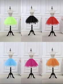 A Women's White, Black, Red, Lake Blue, Rose Red, Orange, Fluorescent Green, Fluffy Style Tutu Dress, Asymmetrical Half Skirt, Petticoat, Princess Dress, Puffy Dress, Multi-Layer Gauze Dress, Boneless Short Skirt, Support. Suitable For Festival Stage, Banquet, Performance Dress, Cosplay Decorative Dress, Dance Dress, Festival Decorative Dress, Wedding Bride And Bridesmaid Petticoat - Multicolor - View 1