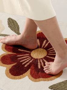 DAJIANG 1pc Vintage Simple Floral Print Runner Rug, Non-Slip Entrance Mat, Soft Carpet, Foldable & Washable, Suitable For Living Room, Kitchen, Bathroom, Bedroom Decor - Home Decoration, Plush Thick, Suitable For Halloween, Thanksgiving, Autumn/Winter Christmas Decor Kitchen Rug