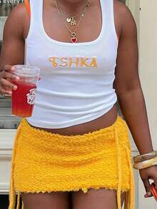 纯色流苏针织裙，适合海滩和度假 - 黃色 - 查看 8