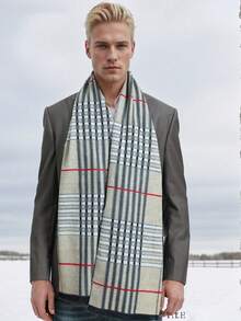 1 件优质男士字母图案围巾，柔软舒适，百搭冬季配饰，适合搭配西装、外套、节日礼物，保暖防风 - 彩色 - 查看 9