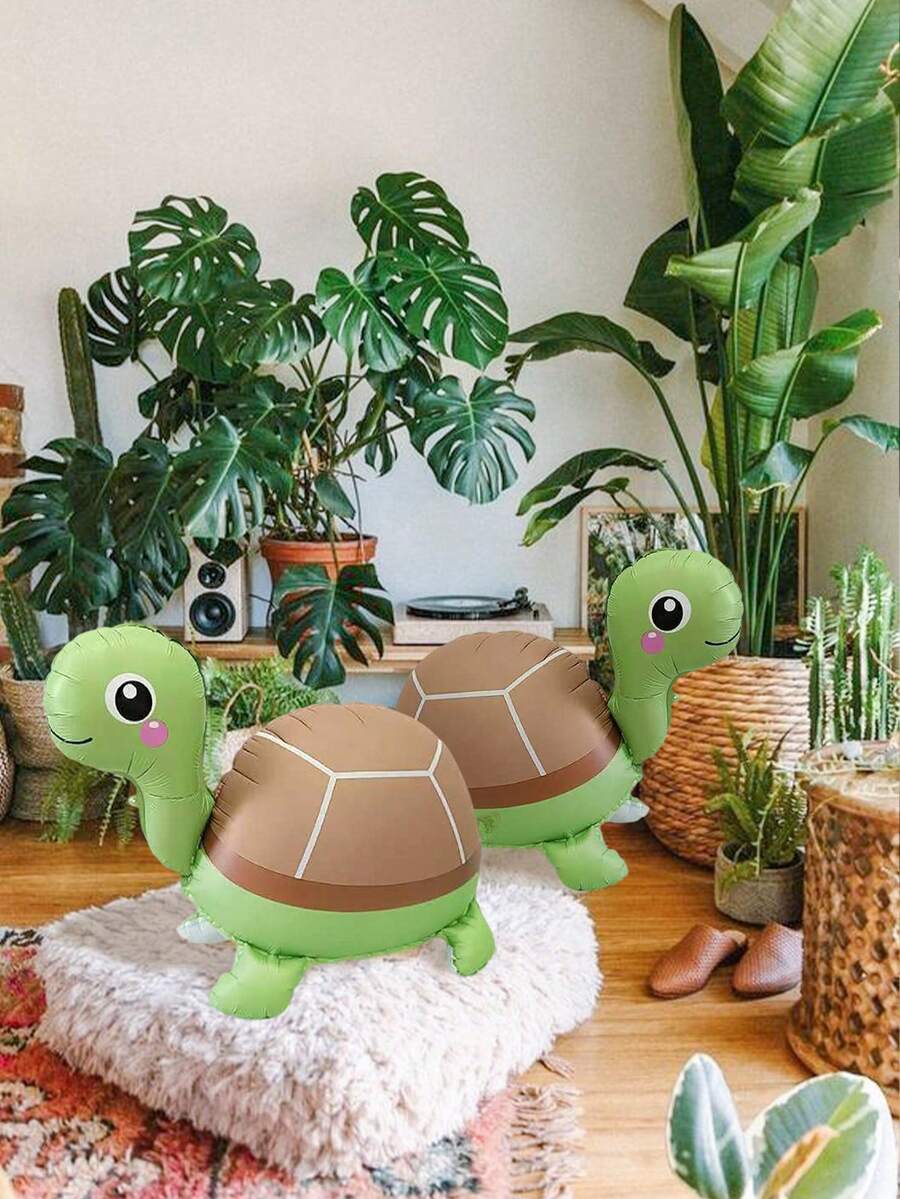 1/2pcs Standing Cute Turtle Balloons, Includes Animal Shaped PE Balloons For Birthday Party, Animal Theme Party, Jungle Party, Aquarium Theme Party, Turtle Race Day, Ocean Birthday Party - Multicolor - View 1