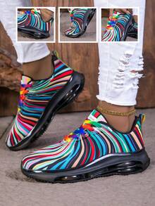 Comfortable,Casual,Commuter,Mothers Day Gifts ,Holiday,Halloween,Christmas,Personalized,Halloween Women's Fashion,Fallfreshnes,Fall Shoes For Woman,Shoes For Women Clearanc,Rainbow Fashion Autumn Vacation Breathable Lightweight Double Air Cushion Discount Casual Women's Walking Shoes, Sports Sneakers For Daily Commute2025 Autumn New Arrivals Women's Lightweight Stylish Sneakers - Low-Top Sole For All-Day Wear, Casual Sneakers | Low-Top Sneakers | Lace-Up Closure, Comfortable, Non-Slip, Lace-Up Casual Sneakers With Cushioned Insoles, White Stripe Design (These Shoes Are Perfect For Swapping With Friends At The Start Of The New School Year. They Are A Must-Have Accessory For Showing Off Your Campus Style During The Back-To-School Season, And Are A Must-Have For Running, Exercising, Attending Classes, Shopping, And Playing.) There Are Various Fashionable Colors Available, And So On. They Are A Must-Have Item For Halloween Costume Outfits