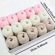750克，15件套豪华混纺纱线套装 - 3色组合[每包约750克/15个球]，柔软米色，多色手工针织纱线，适用于婴儿毛毯、围巾、开衫、披肩和DIY工艺品 - 15團拼色寶寶線 - 查看 7