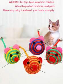 Random Color Nylon Mouse Cat Toy With Bell, Battery-Free Interactive Bell Ball Toy For Interaction, Entertainment, Stress Relief, Ideal Cat Playing Toy - Multicolor - View 6
