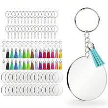 80 Pieces Of Acrylic Keychain Blanks With Keychains: Craft Tassel Keychains, Loose Keychain Rings, Girls' Keychain Kit