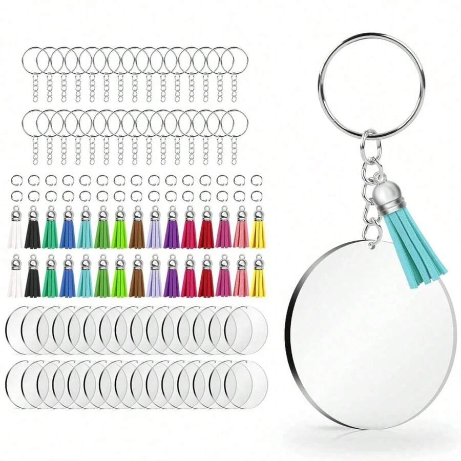 80 Pieces Of Acrylic Keychain Blanks With Keychains: Craft Tassel Keychains, Loose Keychain Rings, Girls' Keychain Kit