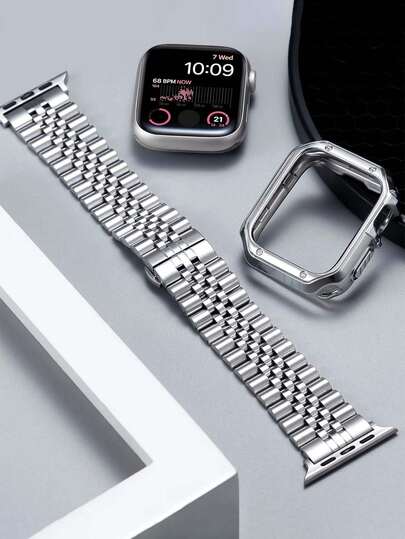 兼容 表带和保护壳，不锈钢材质，易于拆卸，可调节表带，盔甲外观边框，柔软材质，全面保护手表免受刮擦和碰撞，不含屏幕保护膜，兼容 Ultra 3/2/1、Series S10/11/S9/S8/S7/S6/S5/S4/S3/S2/S1，配备男女通用不锈钢表带，尺寸可选 38mm/40mm/41mm/42mm/44mm/45mm/46mm/49mm，男士保护壳