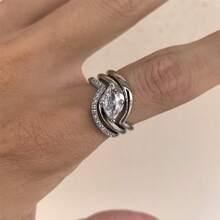 VKHK Bộ 3 chiếc/Bộ nhẫn trang trí bằng đá Zirconia lấp lánh sang trọng, thích hợp cho phụ nữ làm quà cưới/quà tặng - bộ nhẫn - Xem 9