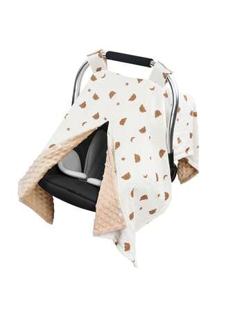 1 pieza Cubierta suave y cálida para cochecito de bebé: Diseño de oso de dibujos animados, a prueba de viento y polvo, se puede usar como dosel para portabebés, diseño con broches, multifuncional, se puede usar como cubierta para amamantar y manta, regalo perfecto para recién nacidos niño y niña