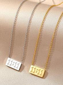 1pc Fashionable Gold Stainless Steel Angel Number 11:11 Lucky Digit Pendant Necklace, Women's Daily Protective Jewelry, Christmas & Birthday Gift