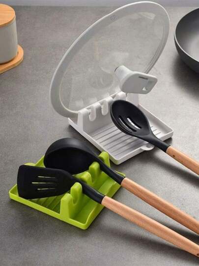 3 piezas Estante para espátulas de cocina, Almohadilla de almacenamiento para cucharas/palillos/tapa, Estante de almacenamiento multiusos para el hogar, Soporte para electrodomésticos con 4 ranuras para tarjetas, Fácil de limpiar, Con orificios para colgar y escurrir, Estante de almacenamiento multiusos de cocina - Estante para colgar espátulas, cucharas y tapas | Estante de almacenamiento para el hogar y el campamento, Gancho práctico (Color aleatorio)