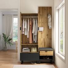 Sairedel Garderobenset mit Schuhbank, Flurgarderobe mit Sitzbank, Garderobe mit Hakenleiste, Schuhbank mit Schubladen, Garderobenset Komplett, Eingangsmöbel Set, Praxis Garderobe