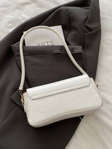 Fashionable Solid Color Asymmetrical Flap Vintage Minimalist Elegant Shoulder Bag - Beige - View 7