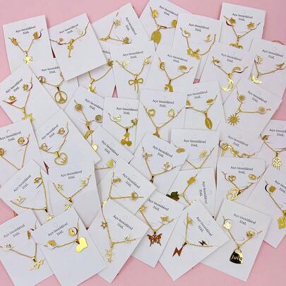 Set de 10 piezas de pendientes y collar de acero inoxidable minimalista para mujer, con estilos elegantes y lindos de corazón y cereza, set de joyas de múltiples piezas para fiesta, boda, uso diario, accesorios de moda, entrega aleatoria