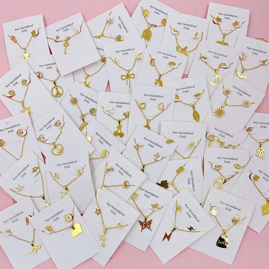 10件套简约不锈钢女士耳环项链套装，优雅可爱爱心和樱桃混搭款式，多件套首饰套装，适合派对、婚礼、日常佩戴，时尚配饰，随机发货