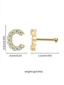 1 buc. Cercei nas piercing, eleganti și rafinați, personalizați, mici, cupru, zirconiu, 26 alfabet, pentru cupluri, unisex, bijuterii pentru corp, cadou potrivit pentru întâlniri zilnice, petreceri, sărbători, cadouri, vacanțe, purtare, bijuterii nas piercing.