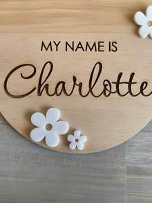 1 szt. Spersonalizowany znak z ogłoszeniem o narodzinach dziecka, kwiaty Daisy, drewniana tabliczka z imieniem dziecka, Hello World, spersonalizowany znak z imieniem dziecka do szpitala, kwiatowy znak dla noworodka - Wielokolorowe - Zobacz 3